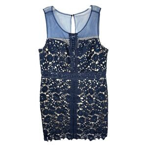 Liza Luxe Plus Size 1X Mini Dress Navy Lace Sleeveless Sheath Silhouette‎ 1151